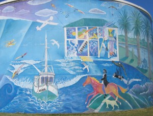Water Tower Mural- Fishing, Riding and Musos