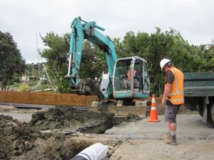 Rising main crosses Lorenzen Bay Road onto private properties 