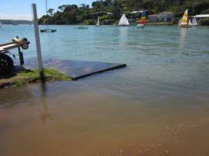 High tide at the Lorenzen Bay launching ramp on Saturday 12th January