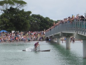 'Wheels on Water' is the winner, powered by two recycled bikes driving water wheels made from old spades