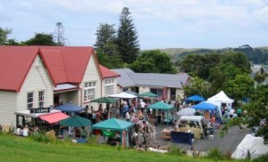 Raglan Old School - now an Arts Centre - photo of Raglan Creative Market on the 2nd Sunday of each month