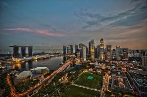 Skyline of Boat Quay in Singapore.