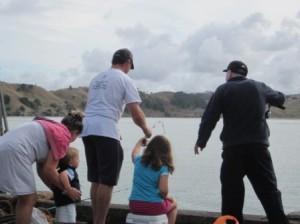 Fishing from Raglan Wharf - no additional rails needed