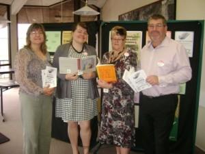 From left, Council Customer Delivery Officer Maria Cleland, Danielle Hall from Progress to Health, Council’s Huntly Customer Delivery Team Leader Denise Lamb, and Waikato district Mayor Allan Sanson at the launch of Turn the Page at Huntly Library on Friday 1 November