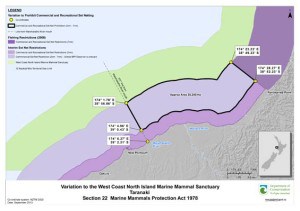 Map of variation to the West Coast North Island Marine Mammal Sanctuary View a larger map (PDF, 720K) 