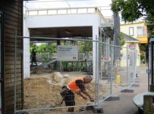 Foundations dug for replacement accessible ramp and seating area for WiFi/Skype users 