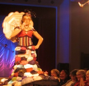 3rd prize winner in the 'Rummage' section Liz Hosking with ‘My cups runneth over’ came up with a way to recycle old bras