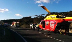 The Westpac rescue helicopter was called out on Saturday after a car rolled down a bank in Raglan, with four people inside. Image: Philips Search & Rescue Trust