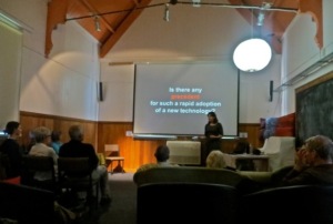 Julie Ann talks at Raglan's Old School Arts Centre on Climate Change Reality. Image John Lawson