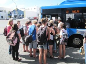 Getting on the Route 23 Raglan bus. Image John Lawson