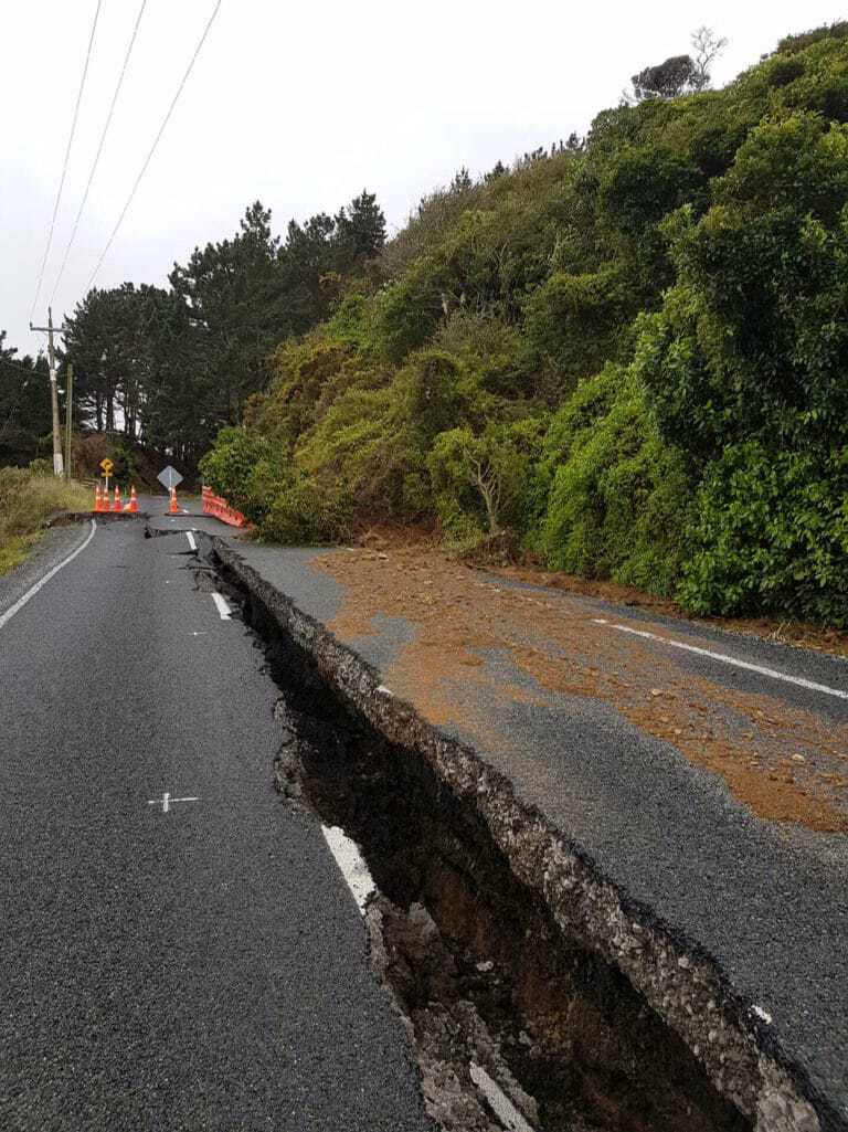 Koheroa Rd Ex-Cyclone Debbie has caused more damage to Koheroa Road at Mercer, which is closed between the intersections of Kellyville Road and Glass Road. Image supplied WDC