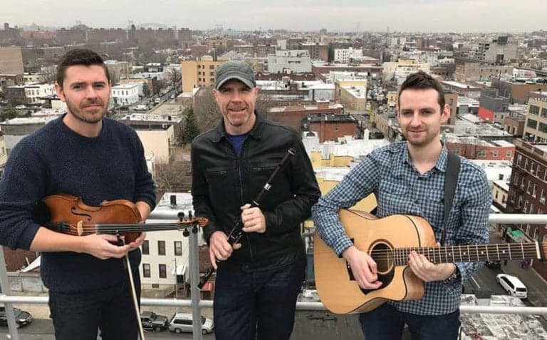 Kevin Crawford, Colin Farrell and Patrick Doocey from Lùnasa on tour